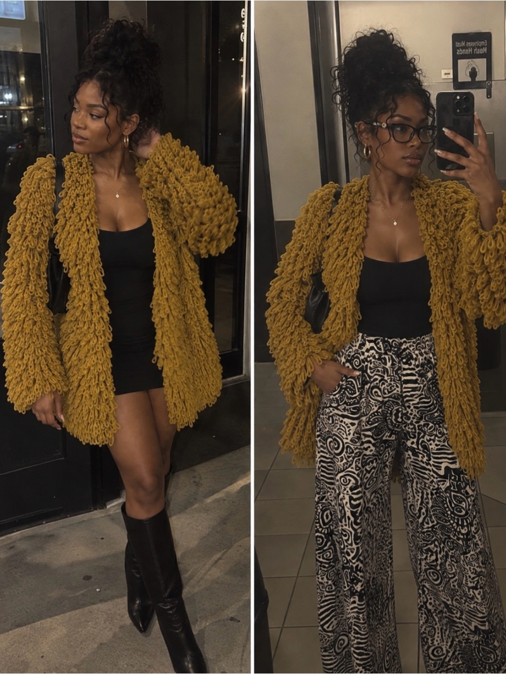 For Love & Lemons KNITZ Joplin Shaggy Loop Knit Cardigan Mustard S